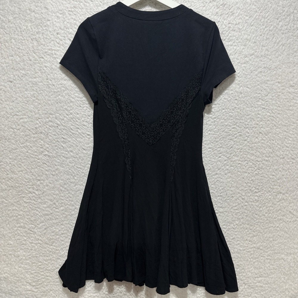 Free People Cruz‎ Mini Dress Women's 4 Black Lace Ruffle Hem A-Line Gothic - Picture 4 of 12
